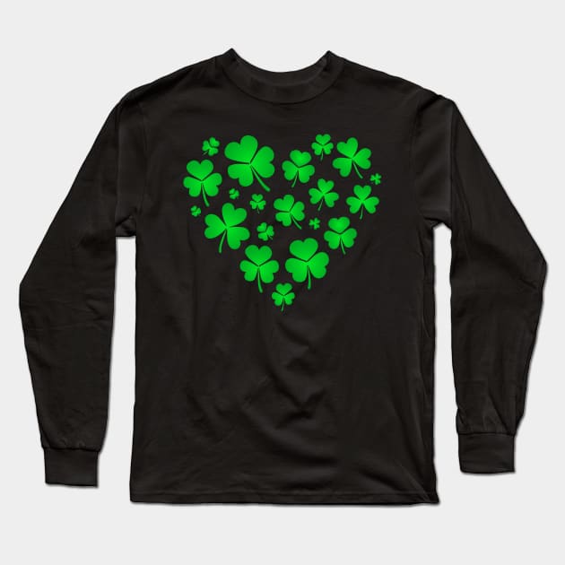 Lucky Heart Made of Shamrock Leaves Gift for Men and Women Long Sleeve T-Shirt by BadDesignCo